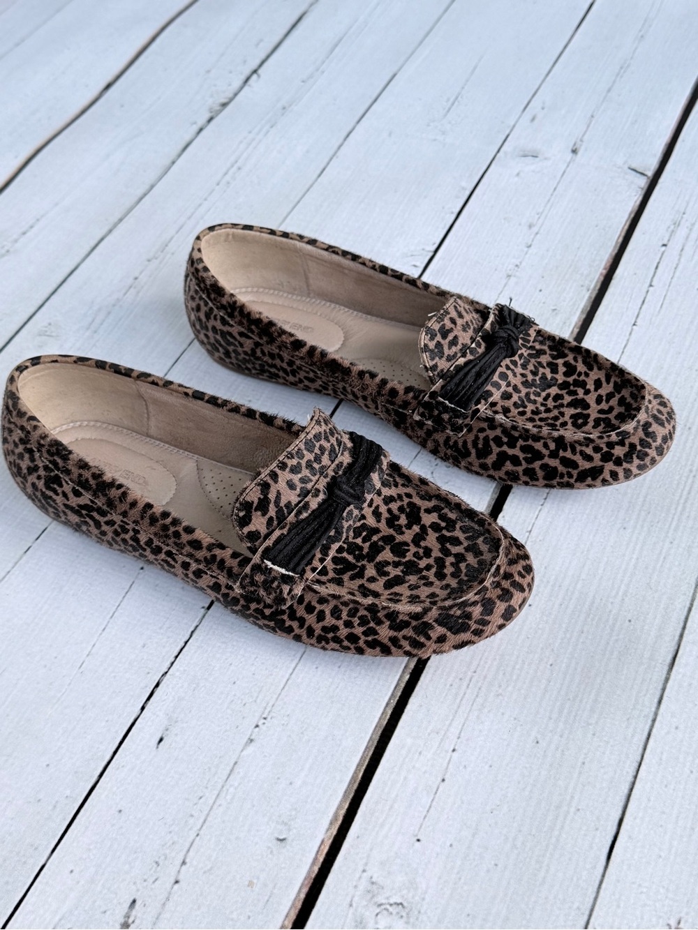 Lands' End Leopard Print Calf Hair Tassel Loafers Driving Moccasins 9B - Picture 4 of 8